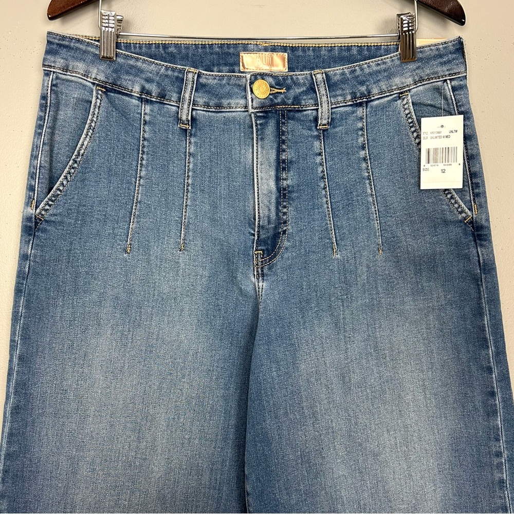 KFTK Goldie Super Wide Leg Jeans Women’s Size 12 Darted High Rise Stretch Denim - Picture 4 of 11